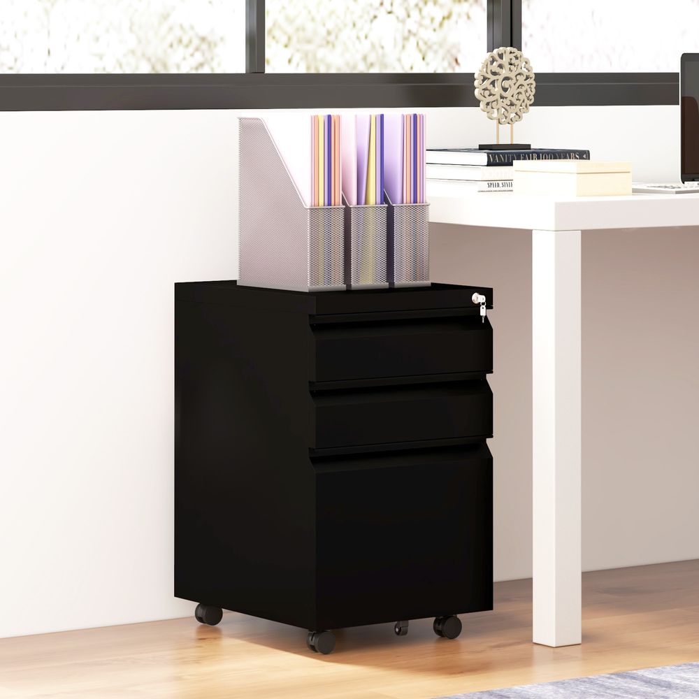 Vinsetto Steel File Cabinet with Lock and Hanging Bar for Letter A4 Legal Size - anydaydirect