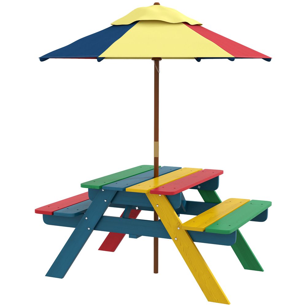 Outsunny Kids Table and Chair Set w/ Removable Parasol, for Ages 3-6 Years - anydaydirect