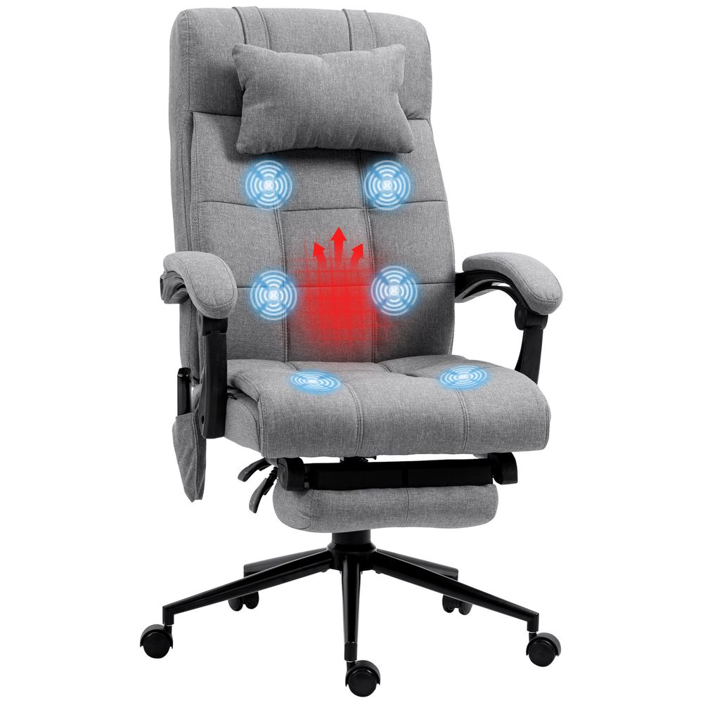 Vinsetto Fabric Vibration Massage Office Chair with Heat, Head Pillow, Grey - anydaydirect