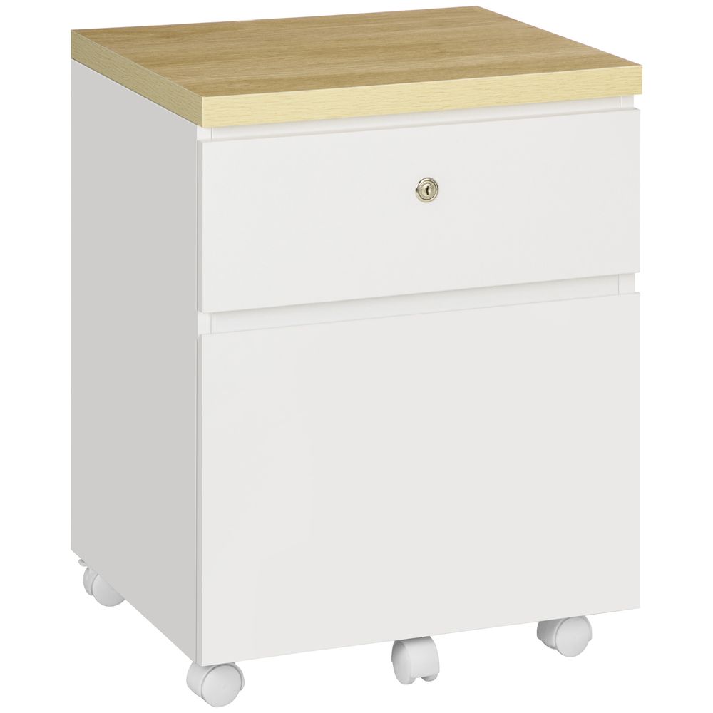 Mobile Filing Cabinet Lockable File Cabinet A4 Size  2 Drawers White Vinsetto - anydaydirect