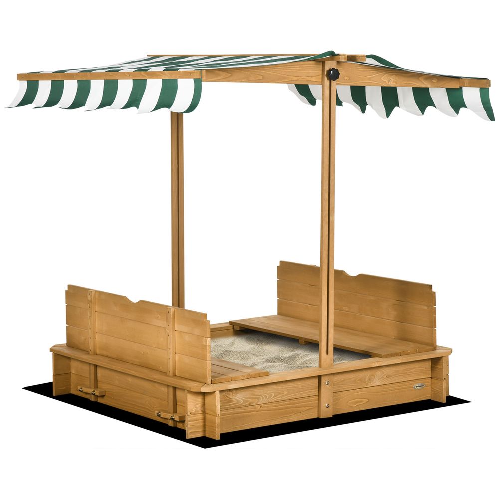 Outsunny Kids Square Wooden Sandpit Children Cabana Sandbox Outdoor Playset - anydaydirect