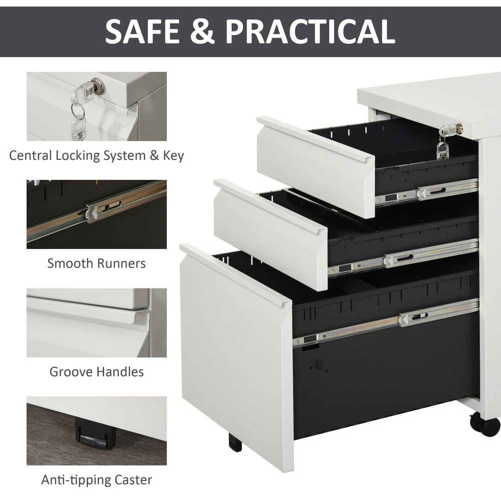 Mobile Vertical File Cabinet Lockable Metal Cabinet with 3 Drawers Vinsetto - anydaydirect