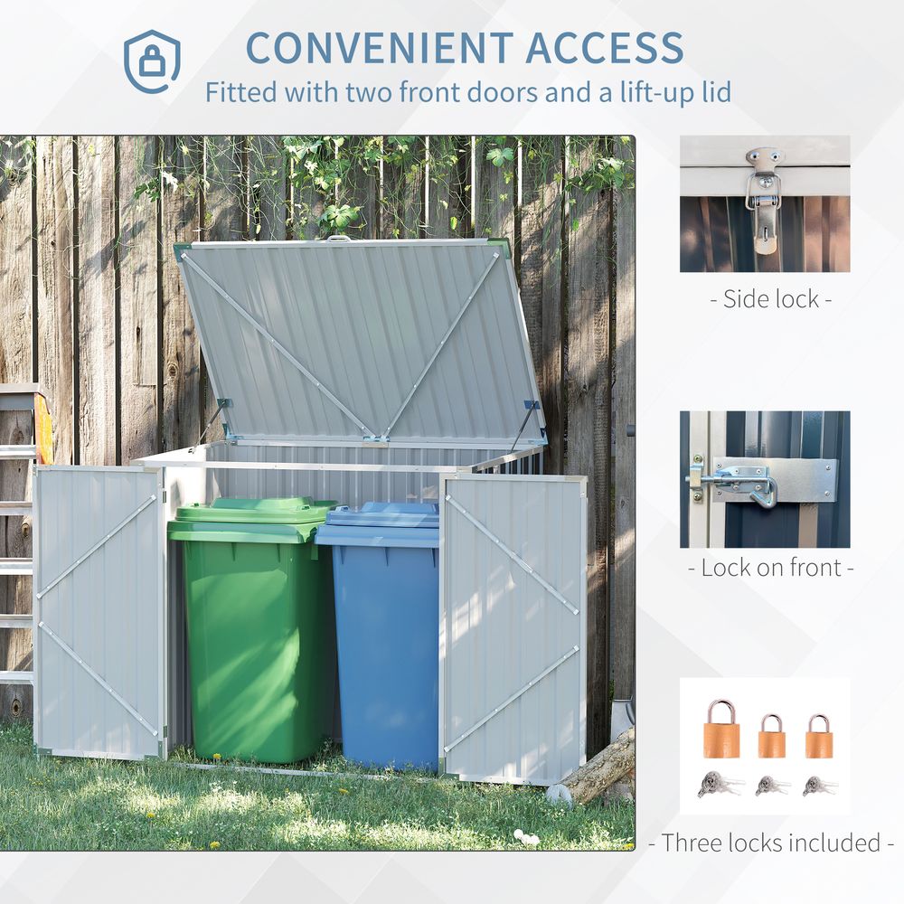 2-Bin Steel Rubbish Storage Shed w/ Double Locking Doors Outsunny - anydaydirect