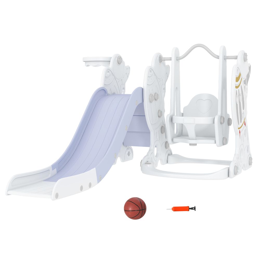 AIYAPLAY Space-Themed Slide and Swing Set for Kids, Swing Slide Basketball Hoop - anydaydirect