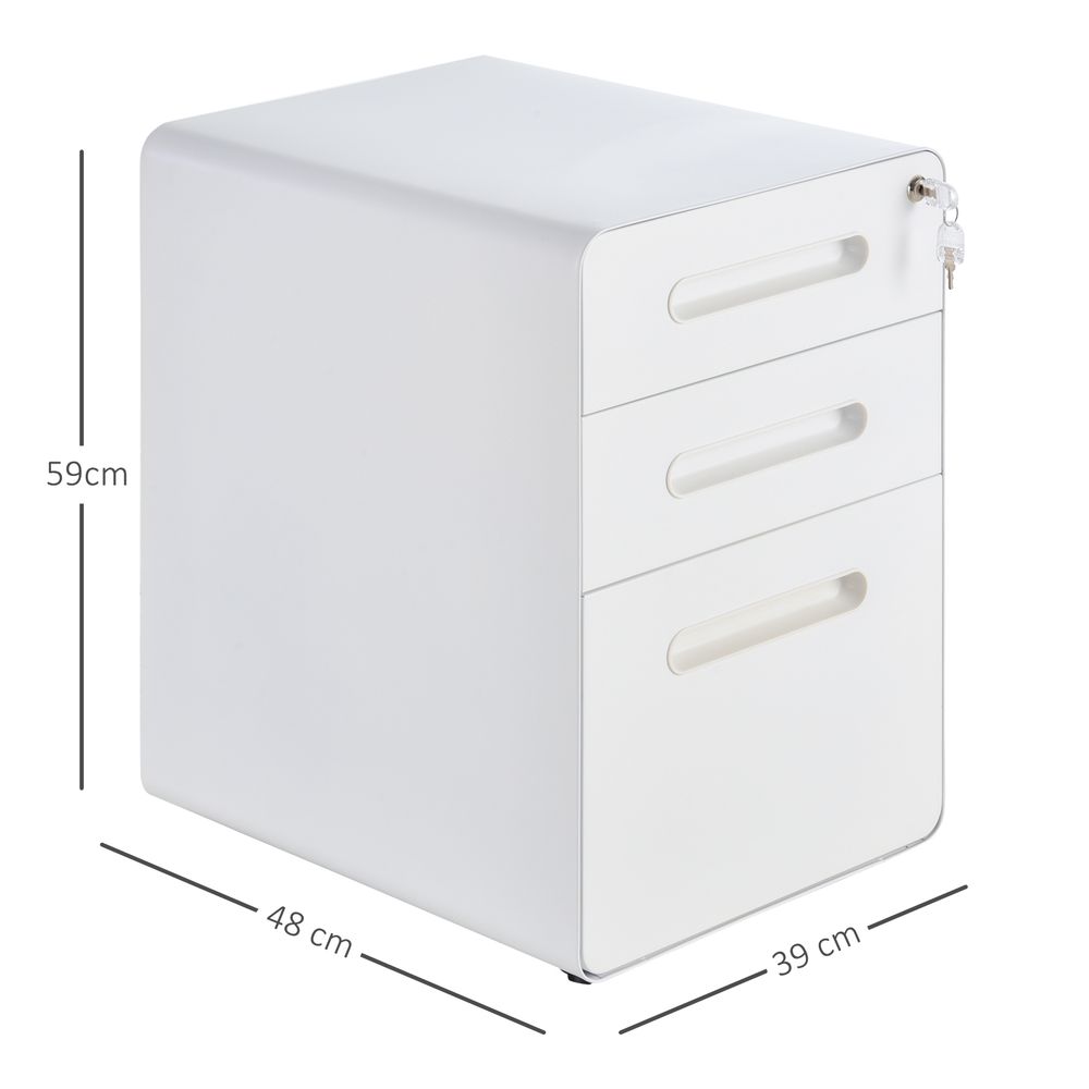 3 Draw Modern Steel Filing Cabinet w/ 4 Wheels Lock Pencil Box White Vinsetto - anydaydirect