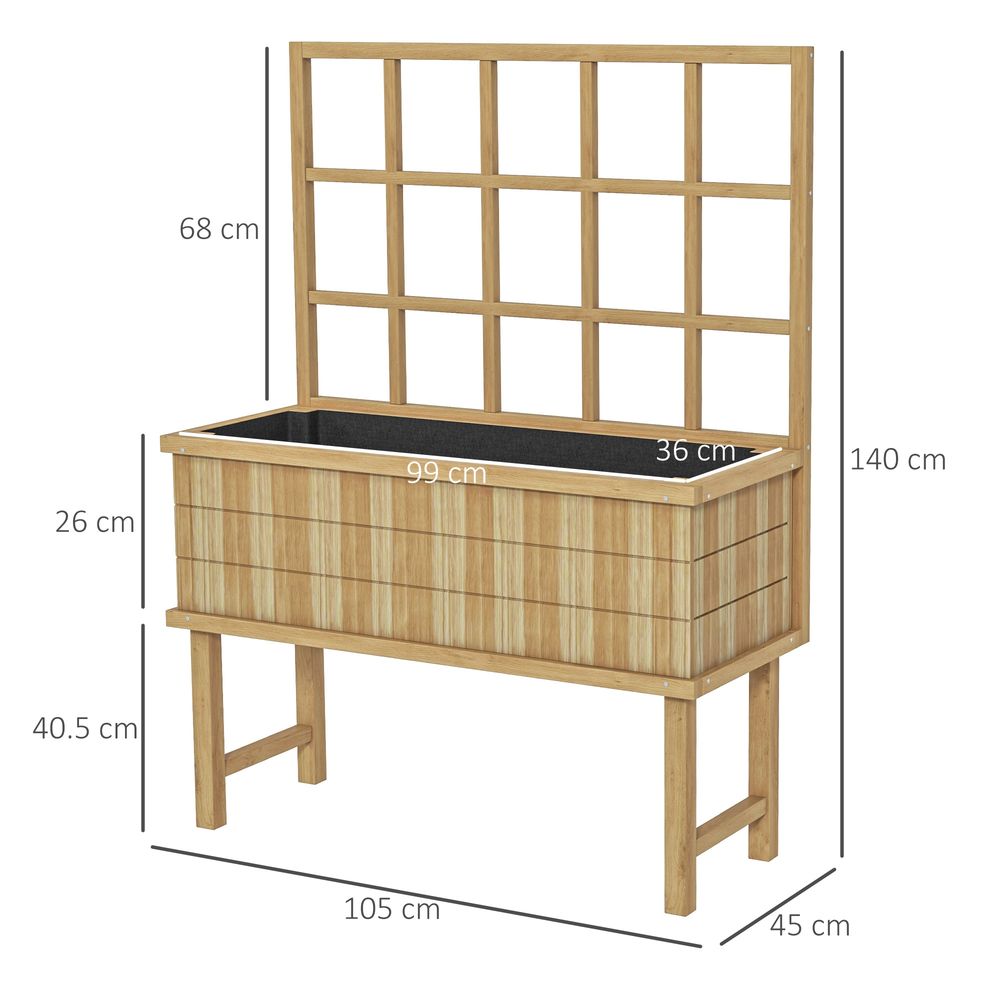 Outsunny Wood Raised Planter w/ Trellis Drain Holes Elevated Garden Bed Natural - anydaydirect