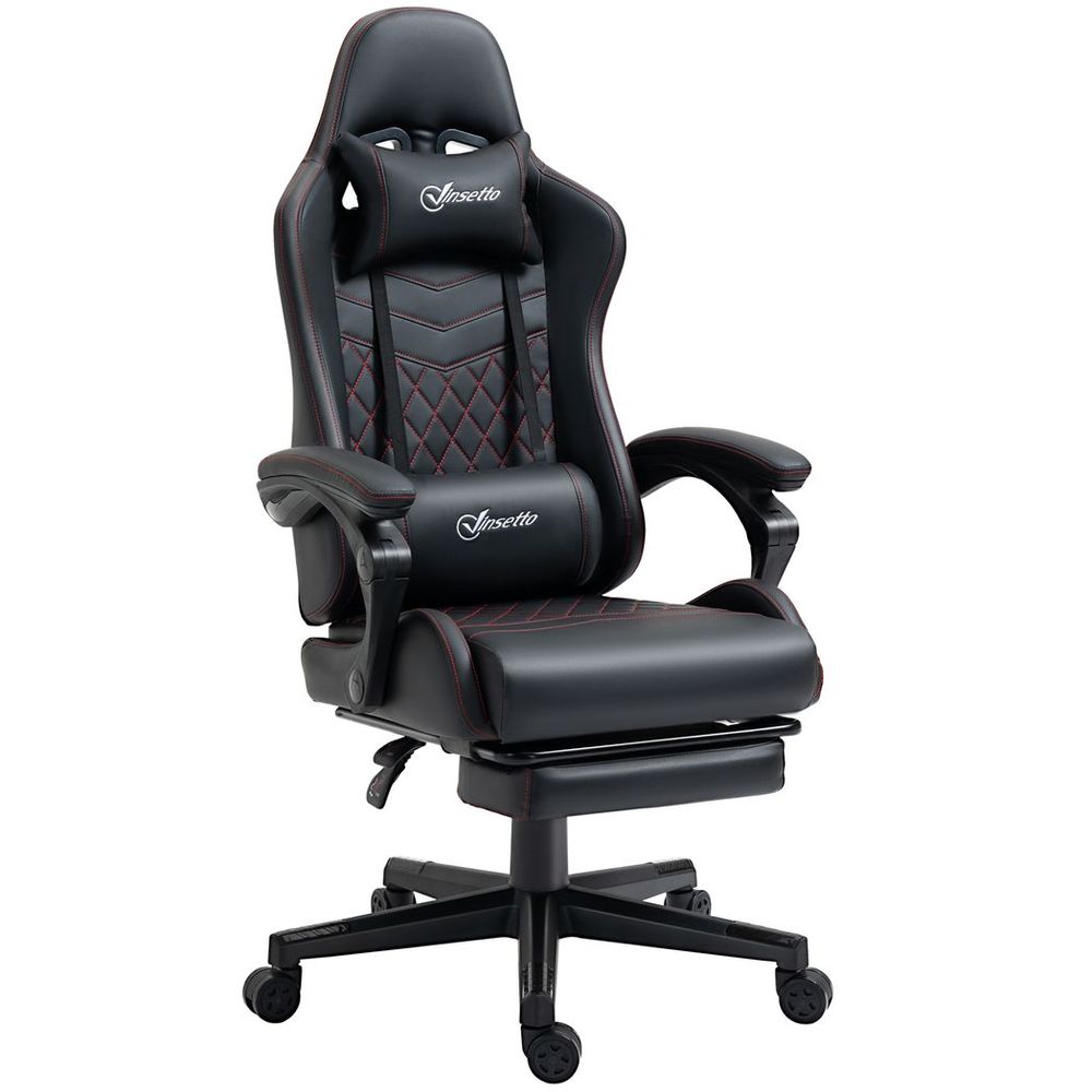 Vinsetto Racing Gaming Chair Faux Leather Gamer Recliner Home Office, Black - anydaydirect