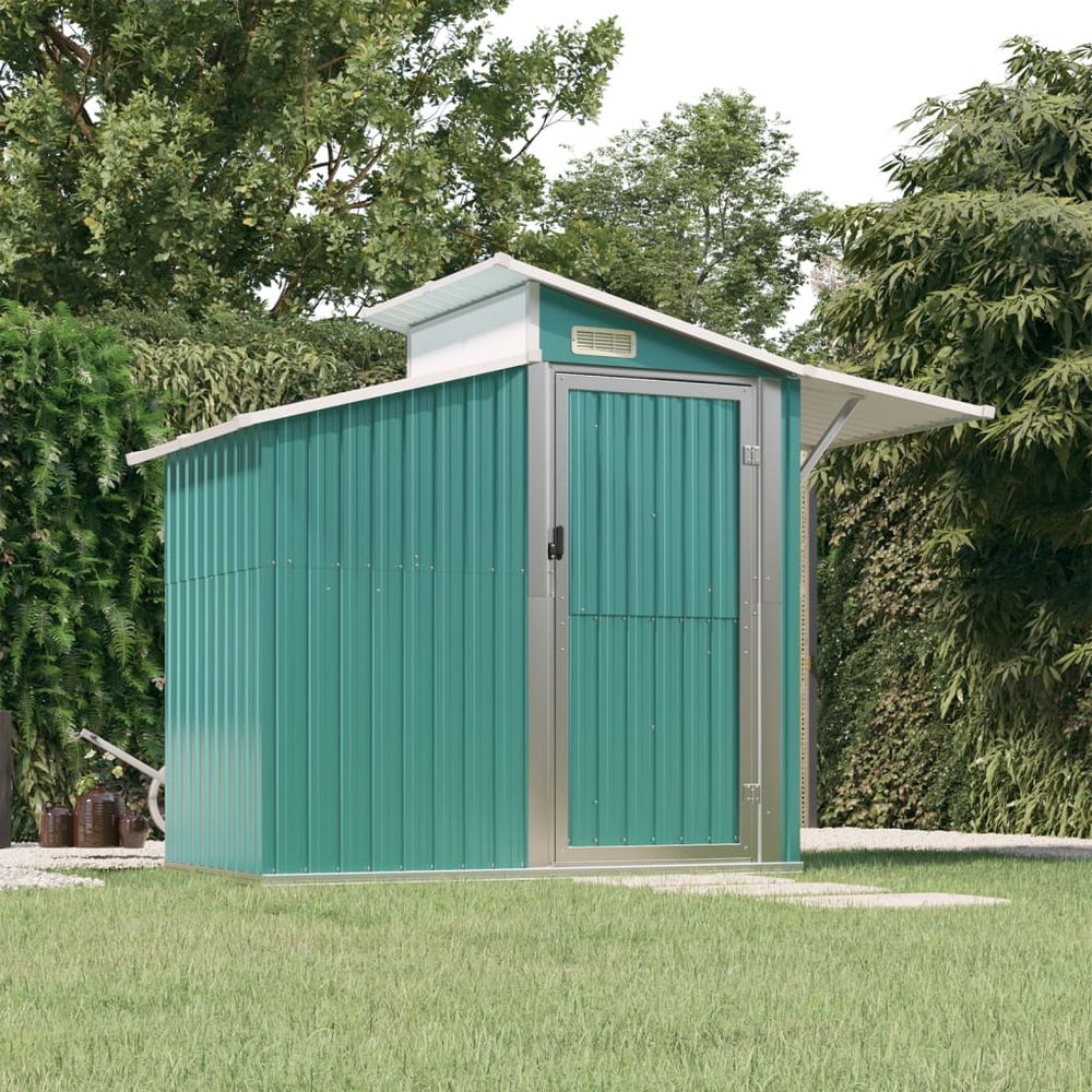 Durable Green Galvanised Steel Garden Shed 270x130x208.5 cm - anydaydirect