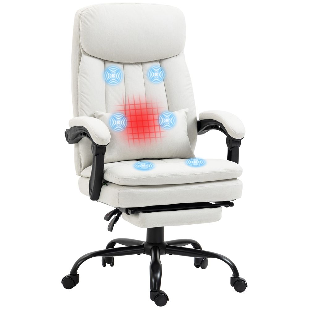 Vinsetto Microfibre Vibration Massage Office Chair with Heat, Pillow, White - anydaydirect