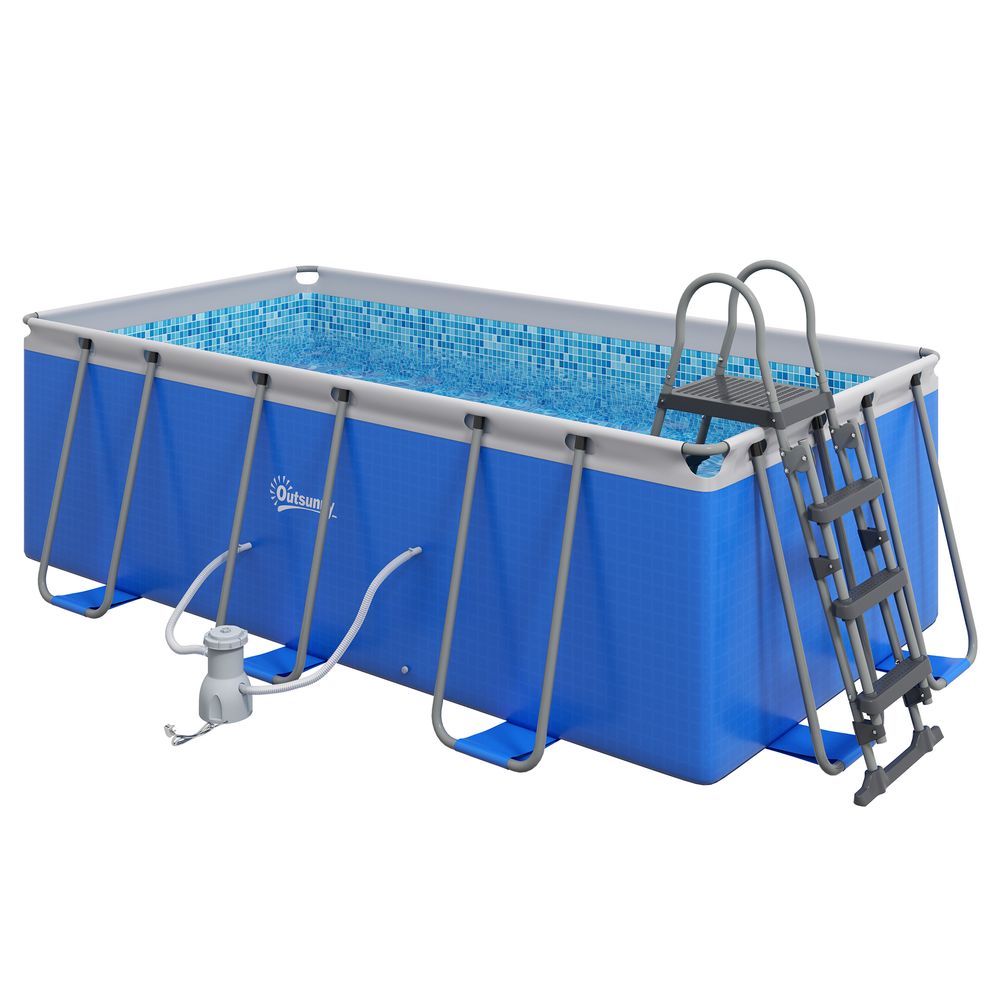 Outsunny Rectangle Above Ground Swimming Pool with Pump and Ladder - anydaydirect