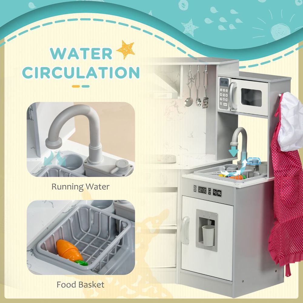 AIYAPLAY Toy Kitchen Playset with Running Water, Apron and Chef Hat - Grey - anydaydirect