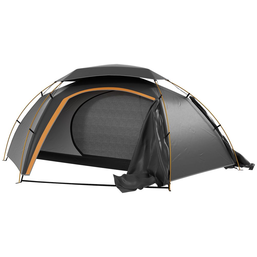 Outsunny Camping Tent Dome Tent with Removable Rainfly for 1-2 Man, Grey - anydaydirect