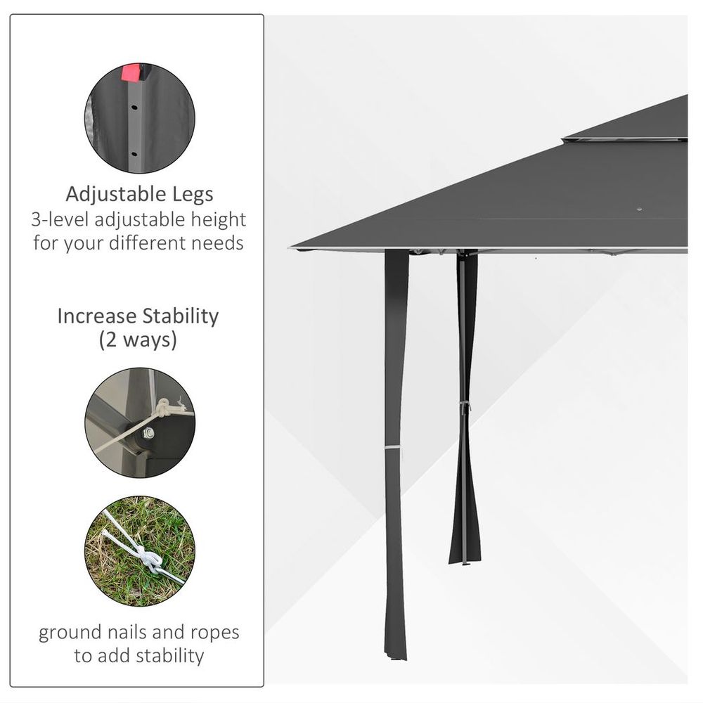 Outsunny 4 x 4m Outdoor Pop-Up Canopy Tent Gazebo Adjustable Legs Bag Dark Grey - anydaydirect