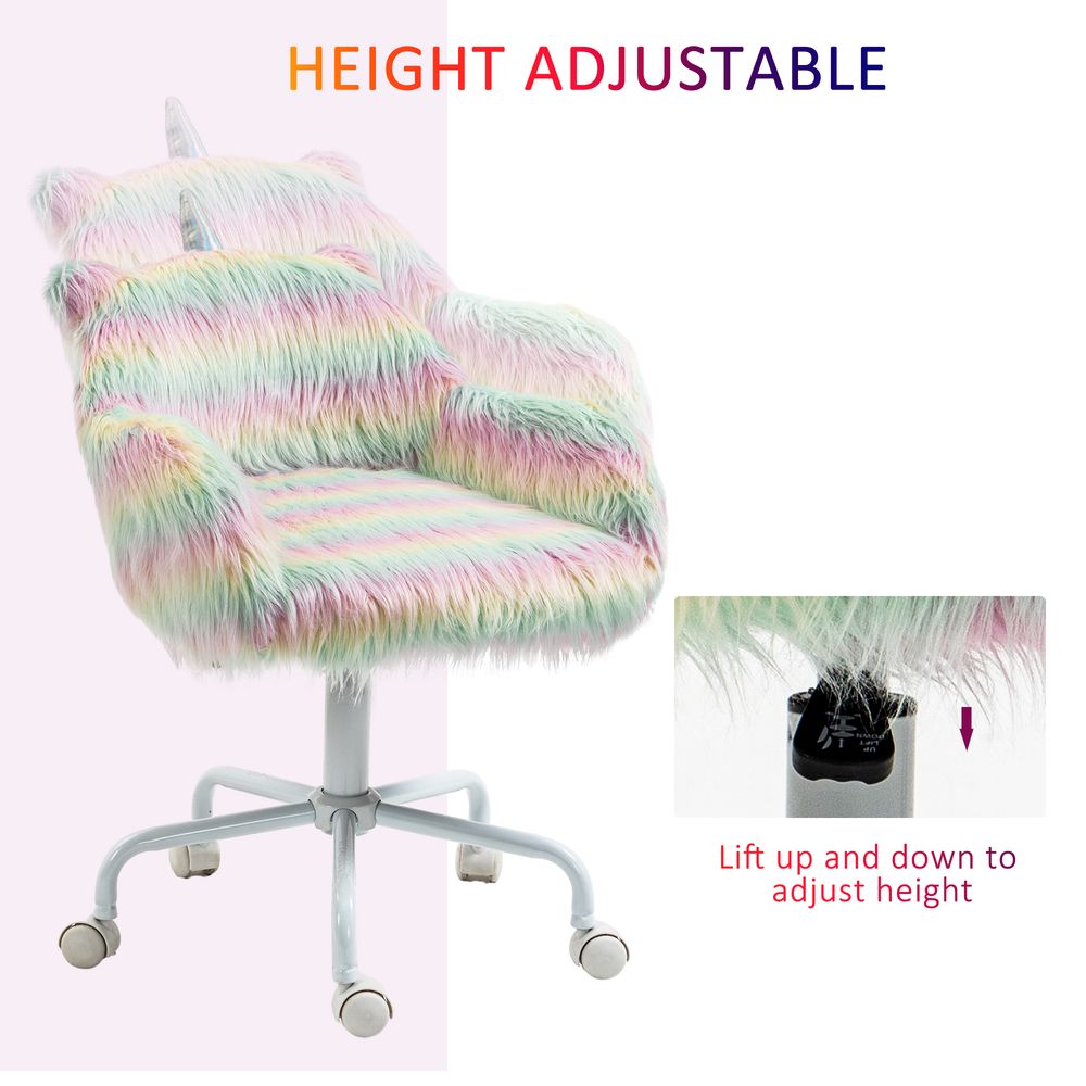 Vinsetto Faux Fur Unicorn Desk Chair Fluffy Home Office Chair with Armrests - anydaydirect