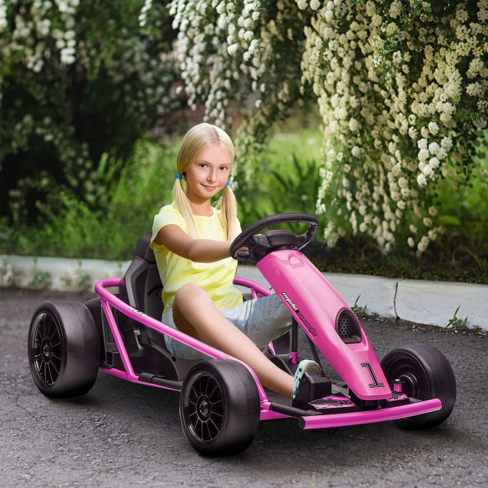 HOMCOM 24V Electric Go Kart for Kids with Music, Horn Honking, Slow Start - anydaydirect