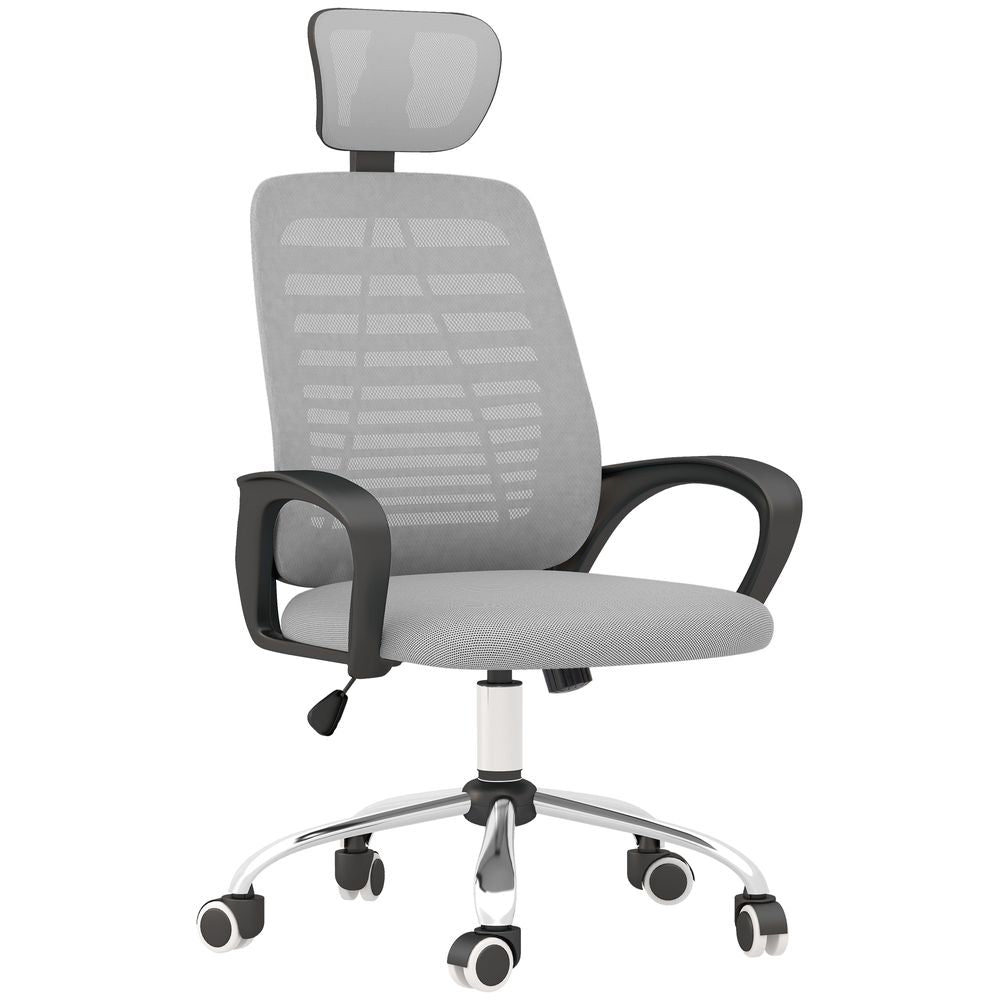 Vinsetto Mesh Office Chair, Computer Chair with Rotatable Headrest, Grey - anydaydirect