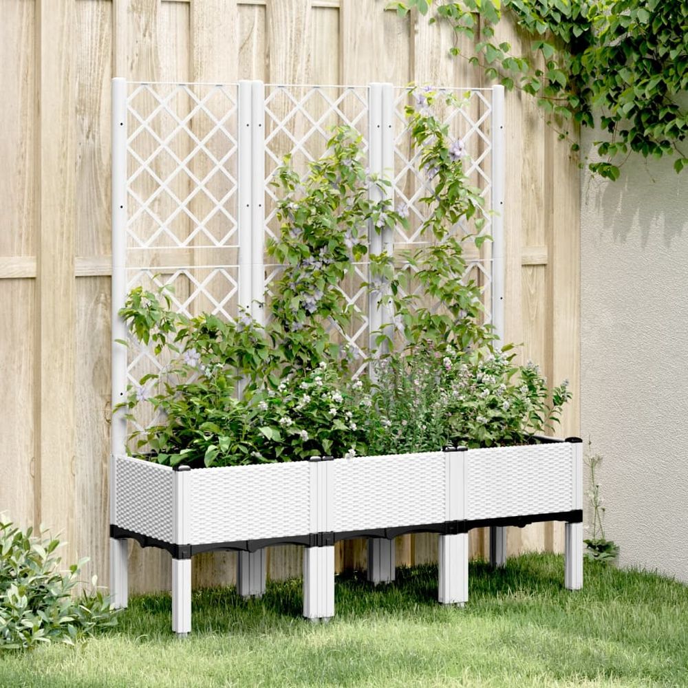 vidaXL Garden Planter with Trellis Grey 40x40x142 cm PP - anydaydirect