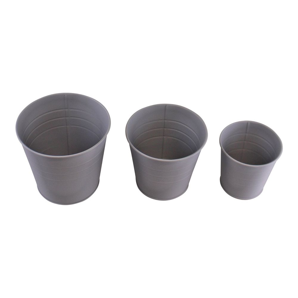 Set of 3 Round Metal Planters, Grey - anydaydirect