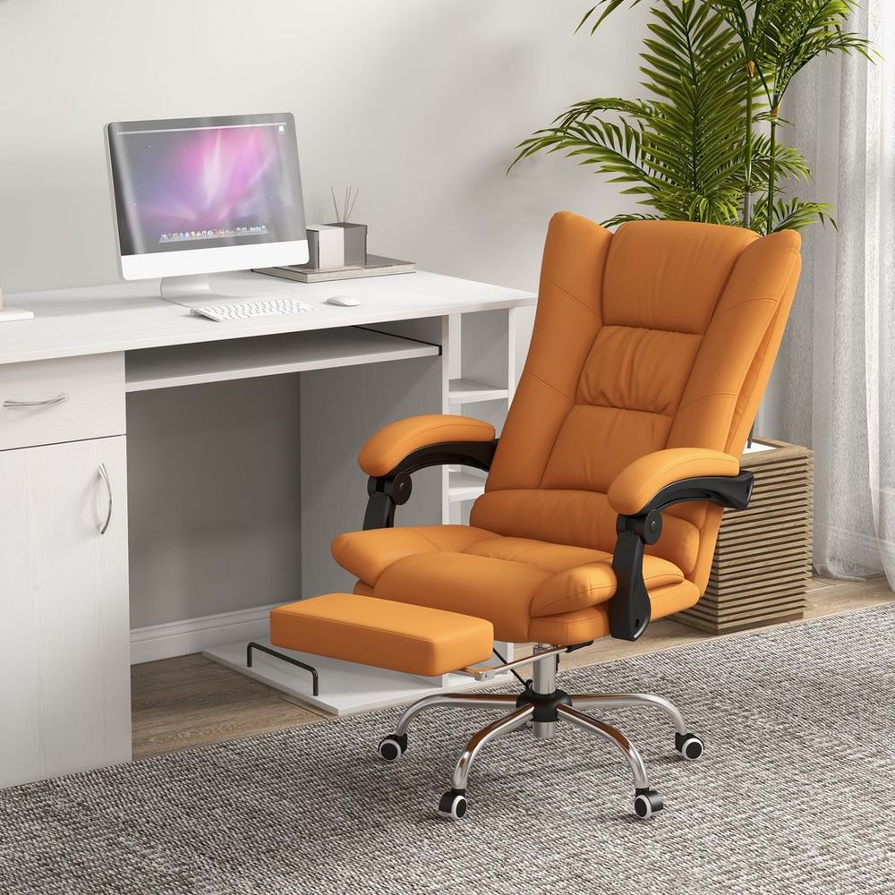 Vinsetto PU Leather Vibration Massage Office Chair with Heat, Footrest, Brown - anydaydirect