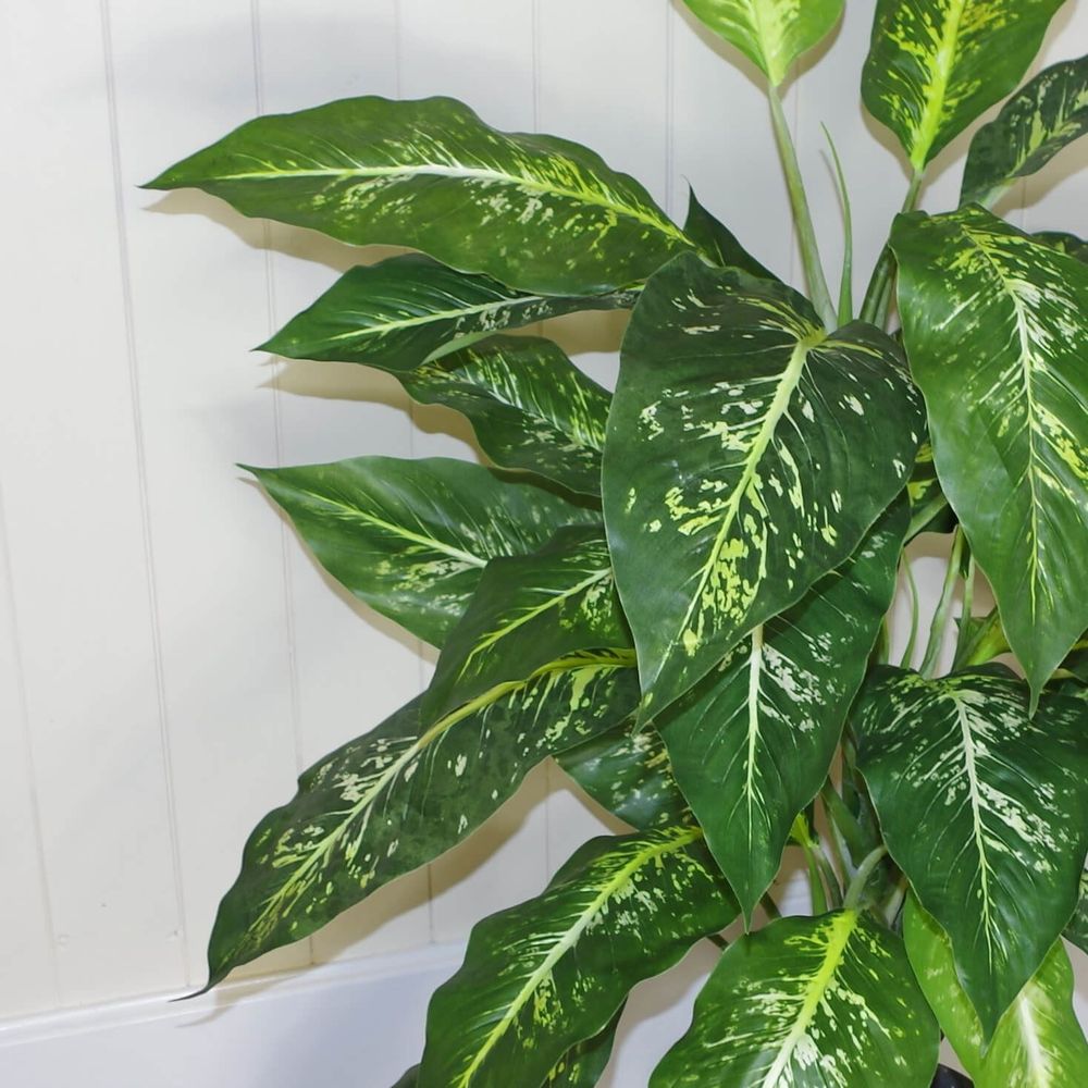 100cm Large Fox's Aglaonema (Spotted Evergreen) Tree Artificial Plant with Copper Metal Planter - anydaydirect