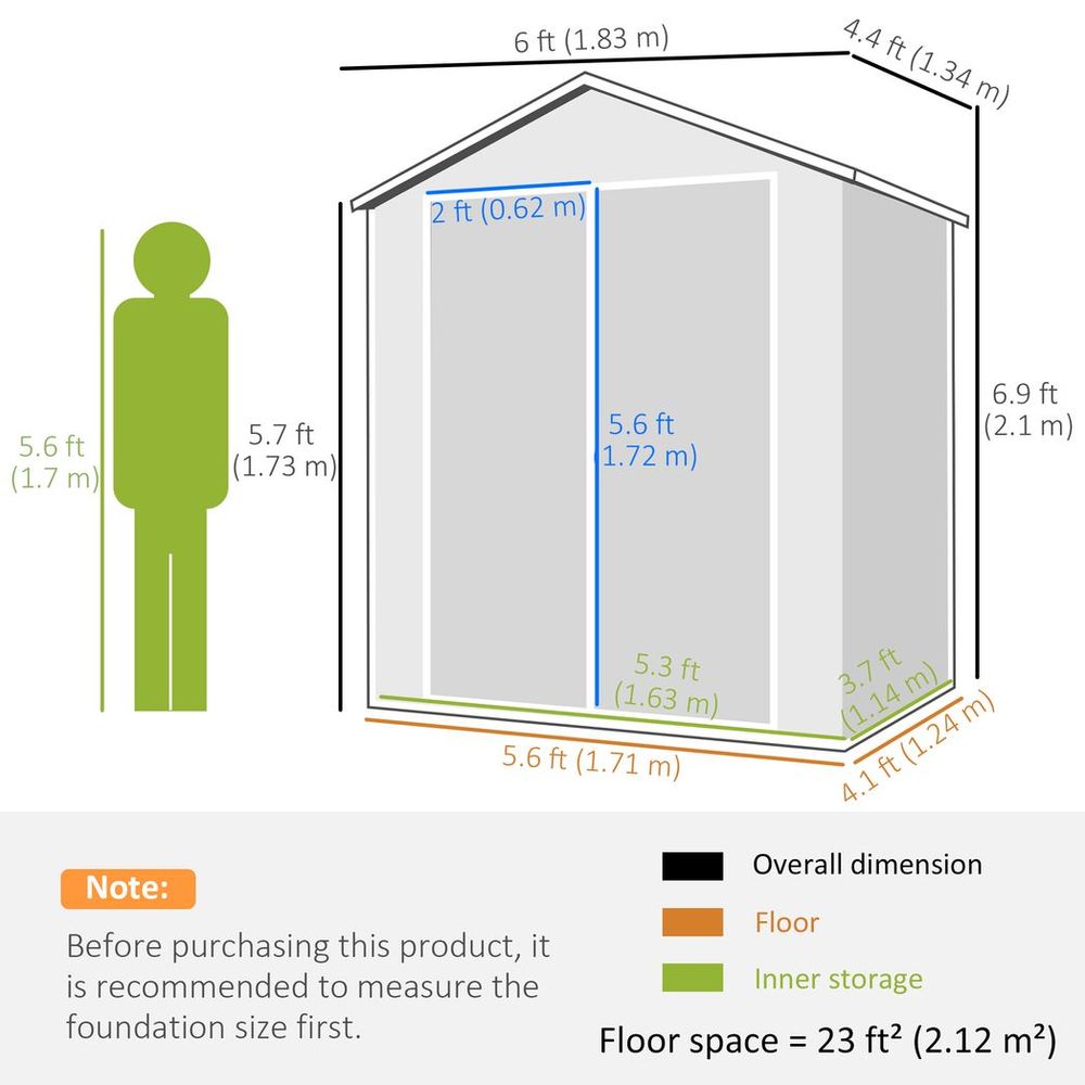 Outsunny 6'x4.5' Lockable Garden Shed - Durable Plastic Storage - anydaydirect