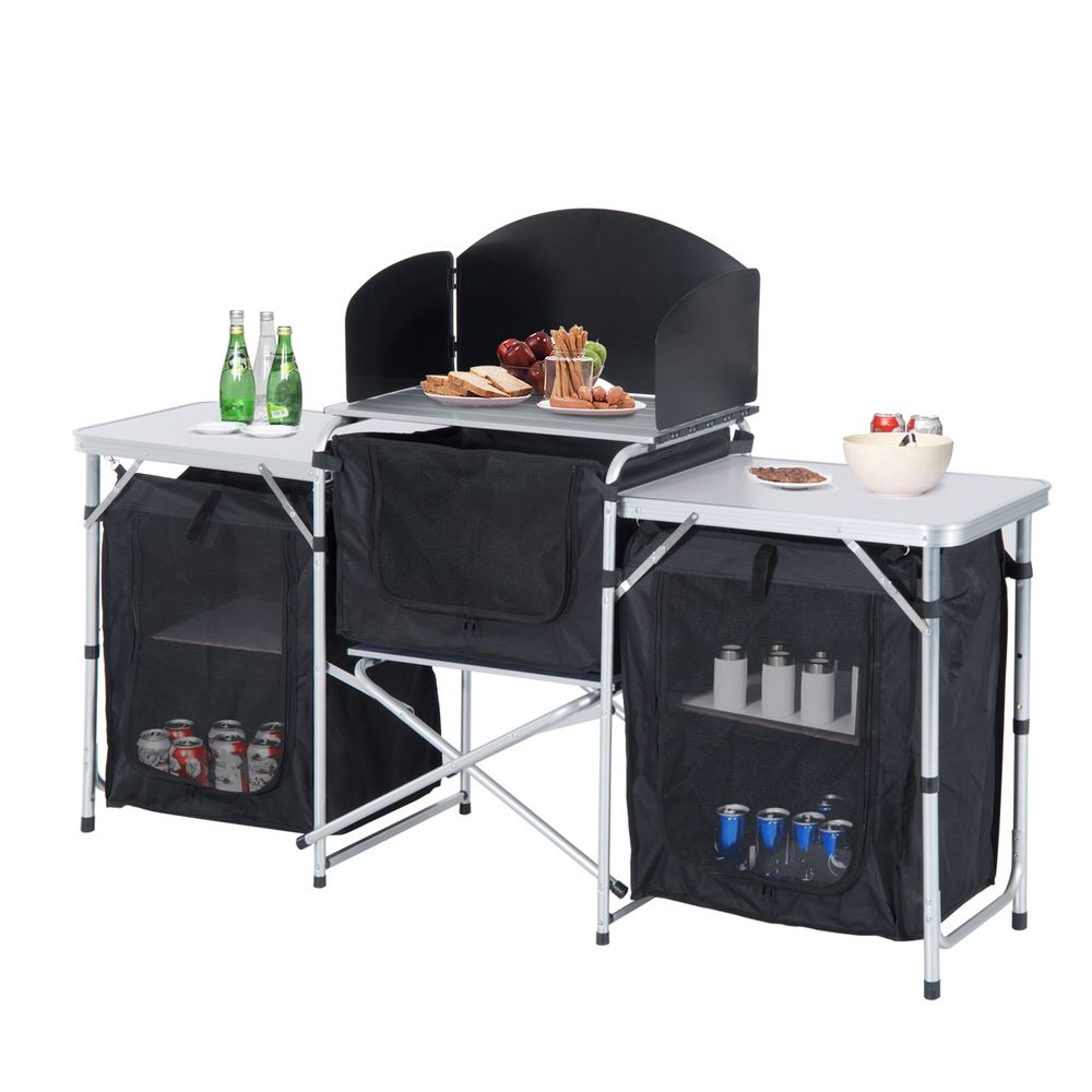 Outsunny Folding Camping Kitchen Portable Cooking Table Picnic Storage Cabinet - anydaydirect