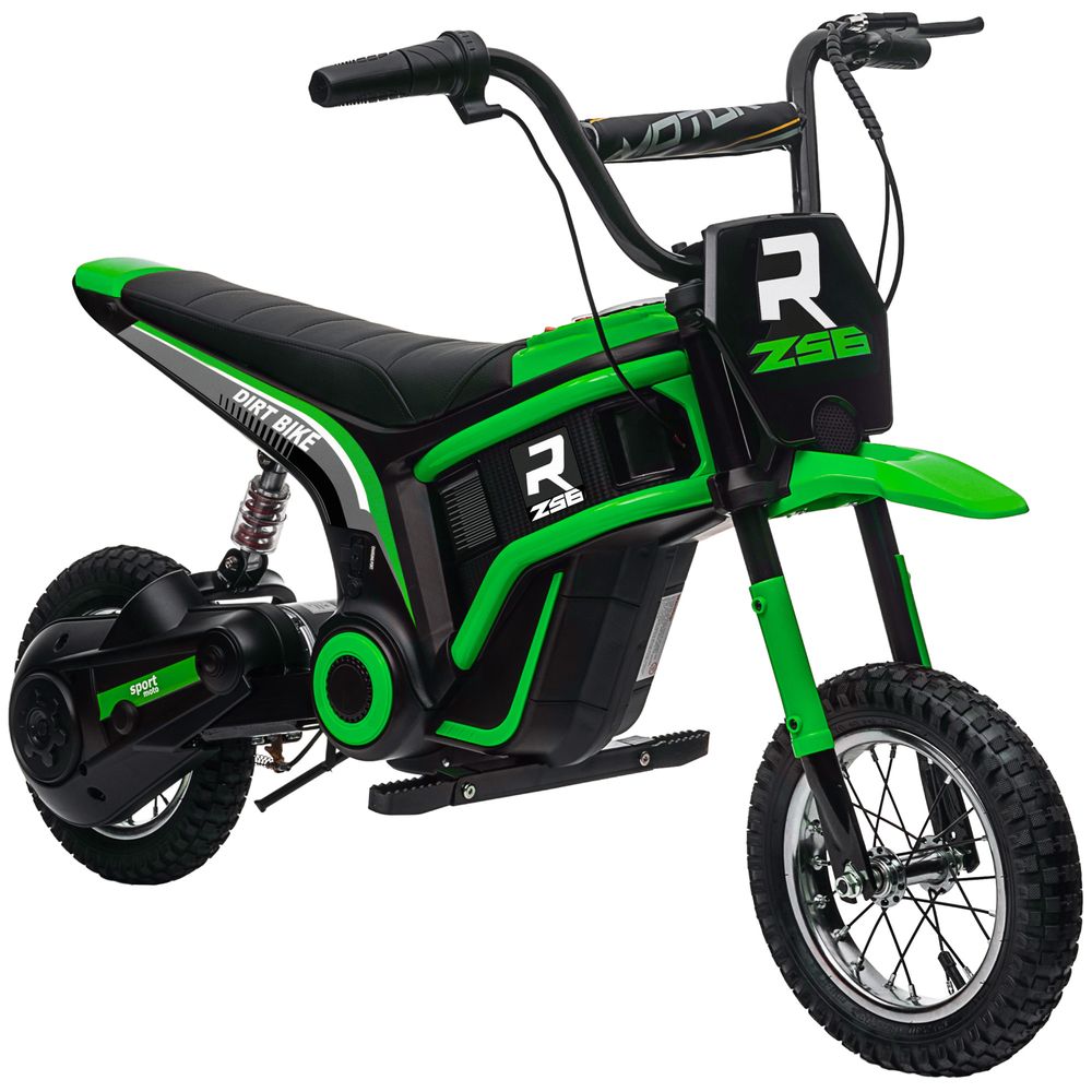 HOMCOM 24V Kids Electric Motorbike with Twist Grip Throttle, Music, Horn - Green - anydaydirect