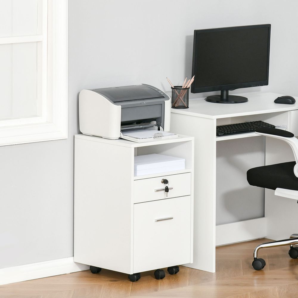 Mobile File Cabinet Lockable Documents Storage w/ 5 Wheels White Vinsetto - anydaydirect