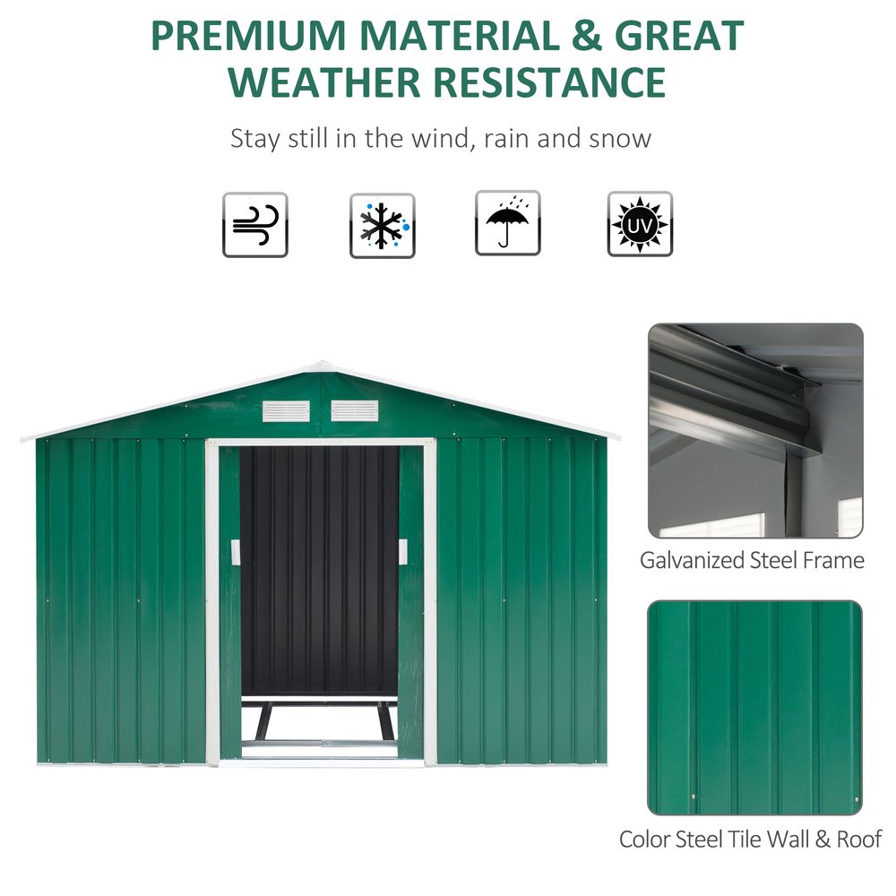 Durable 9x6 ft Metal Garden Shed with Sliding Doors - Green - anydaydirect