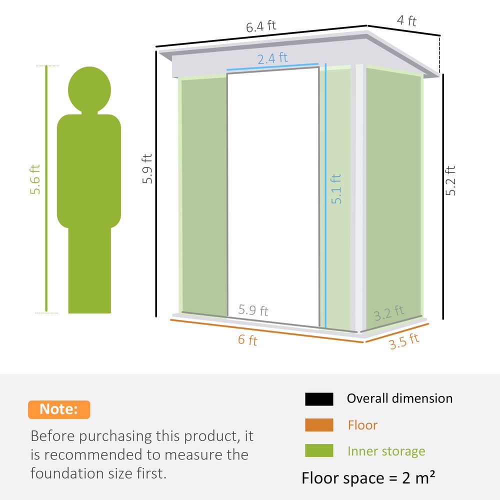 Metal Garden Shed 6.5x4FT with Foundation & Lockable Door - anydaydirect