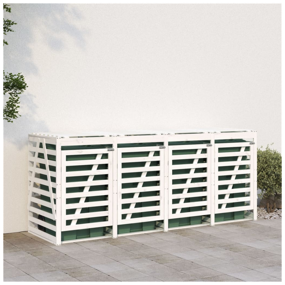 vidaXL Quadruple Wheelie Bin Storage White Solid Wood Pine - anydaydirect