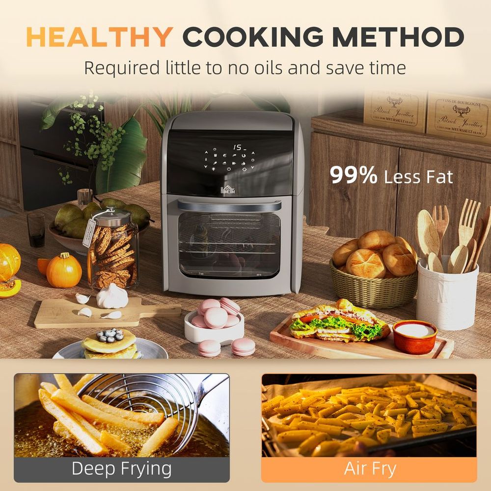 HOMCOM 12L Air Fryer Oven with 8 Preset Modes Rapid Air Circulation 1800W Grey - anydaydirect