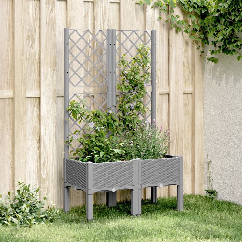 vidaXL Garden Planter with Trellis Grey 40x40x142 cm PP - anydaydirect