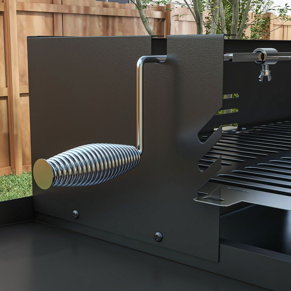 Outsunny Charcoal Spit Roasting Machine w/ 3-Tier Grill Grate & Foldable Shelves - anydaydirect