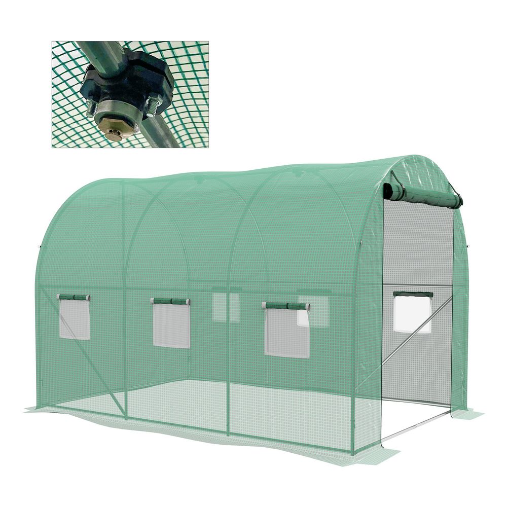 Outsunny Polytunnel Green House with Sprinkler System, Wide Door - anydaydirect