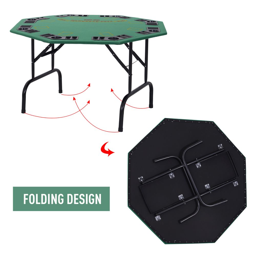 8 Player Folding Games Poker Table Chip Cup Holder Steel Base Felt  HOMCOM - anydaydirect