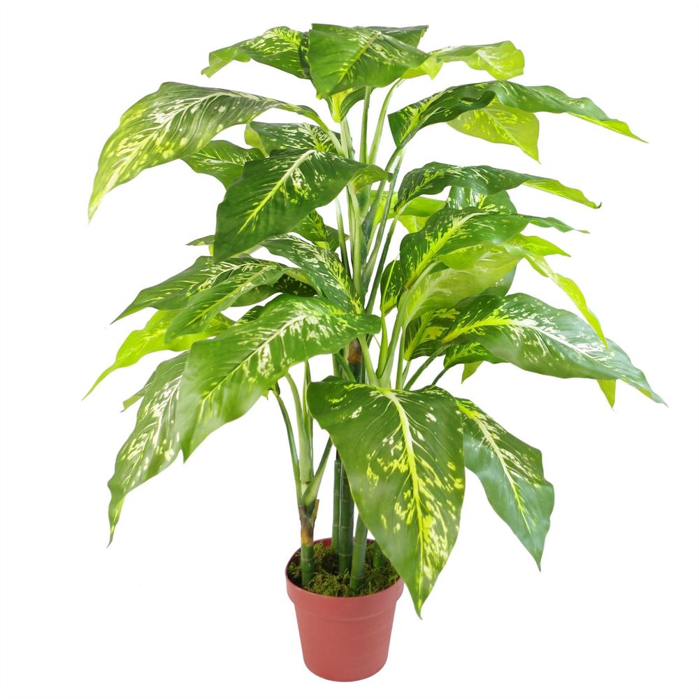 100cm Large Fox's Aglaonema (Spotted Evergreen) Tree Artificial Plant with Copper Metal Planter - anydaydirect