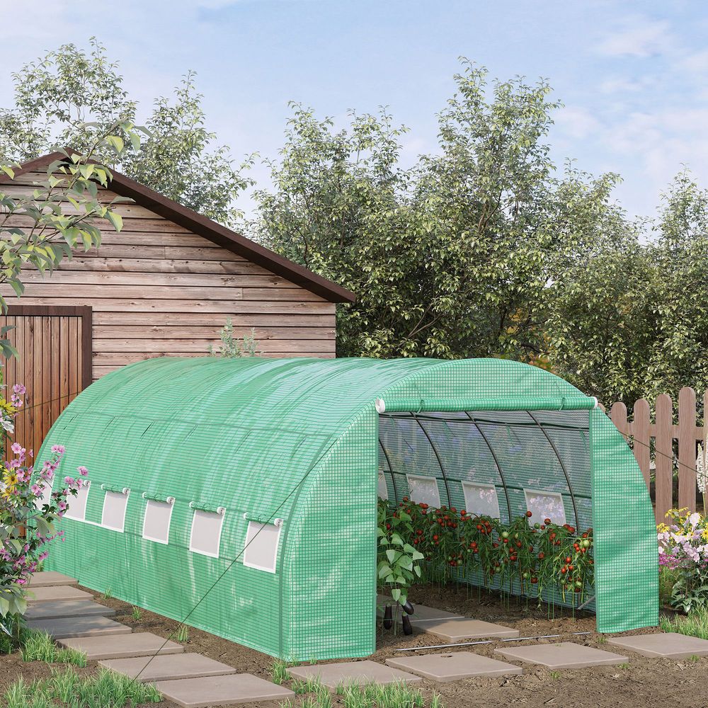 6 x 3 x 2 m Polytunnel Greenhouse Pollytunnel Tent w/ Steel Frame Green - anydaydirect