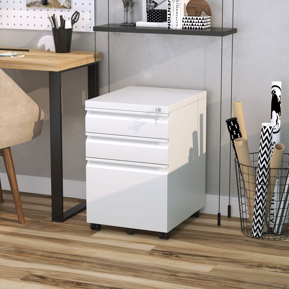 Mobile Vertical File Cabinet Lockable Metal Cabinet with 3 Drawers Vinsetto - anydaydirect