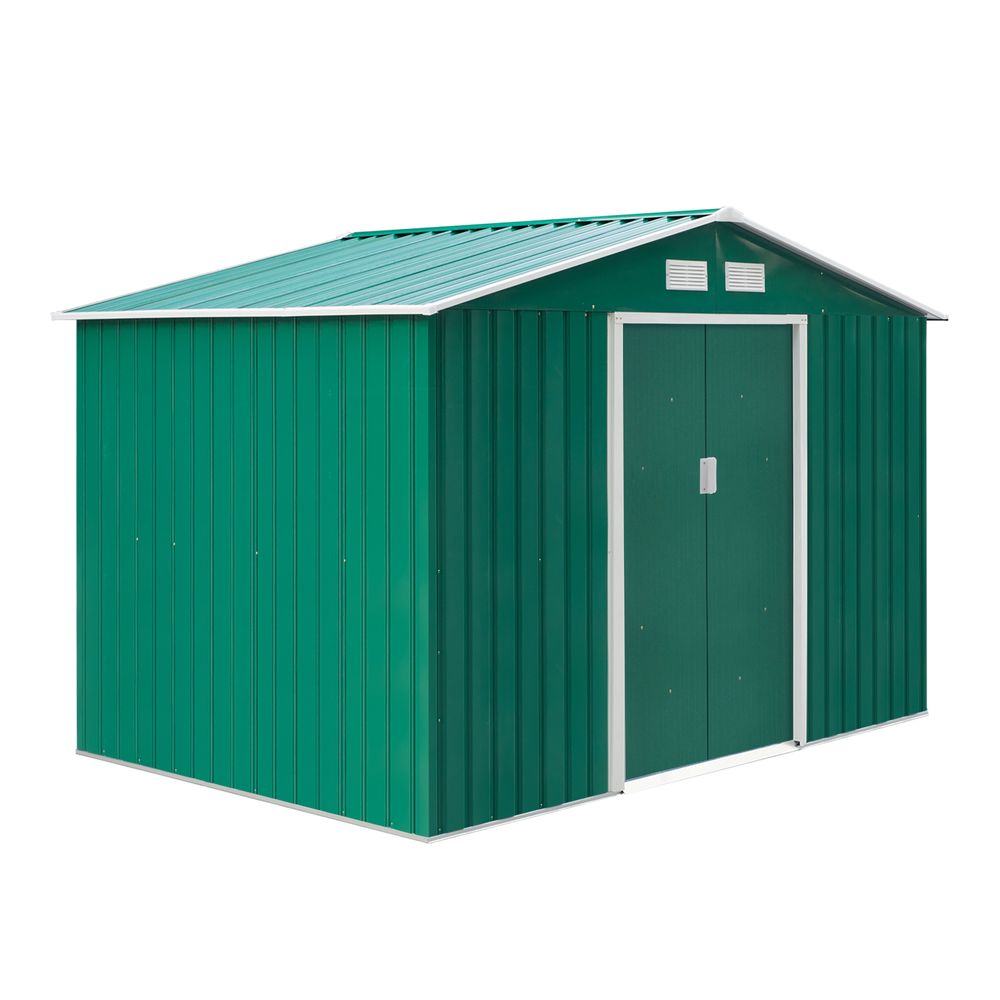 Durable 9x6 ft Metal Garden Shed with Sliding Doors - Green - anydaydirect