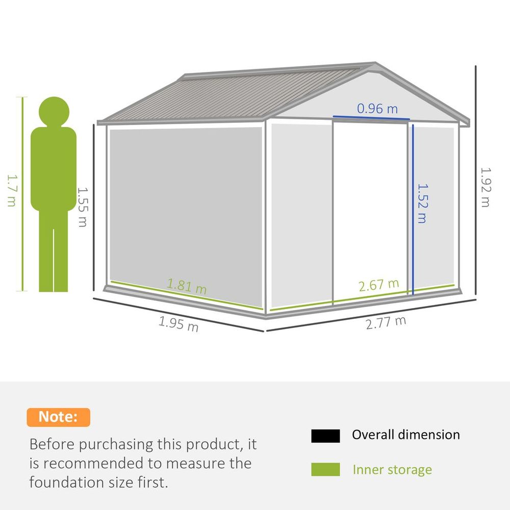 9 x 6FT Metal Garden Storage Shed with Sliding Door, Brown - anydaydirect