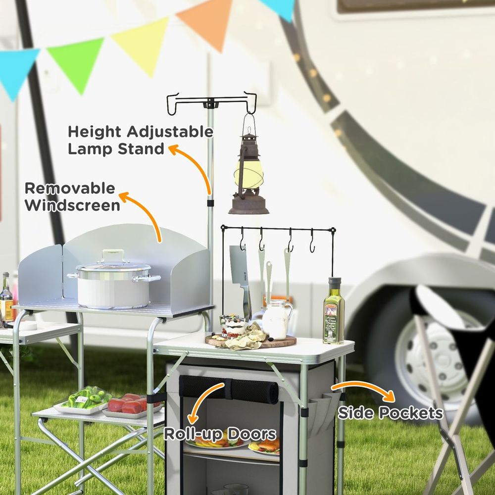 Outsunny Camping Kitchen with Cupboard Folding Camping Table with Carrying Bag - anydaydirect