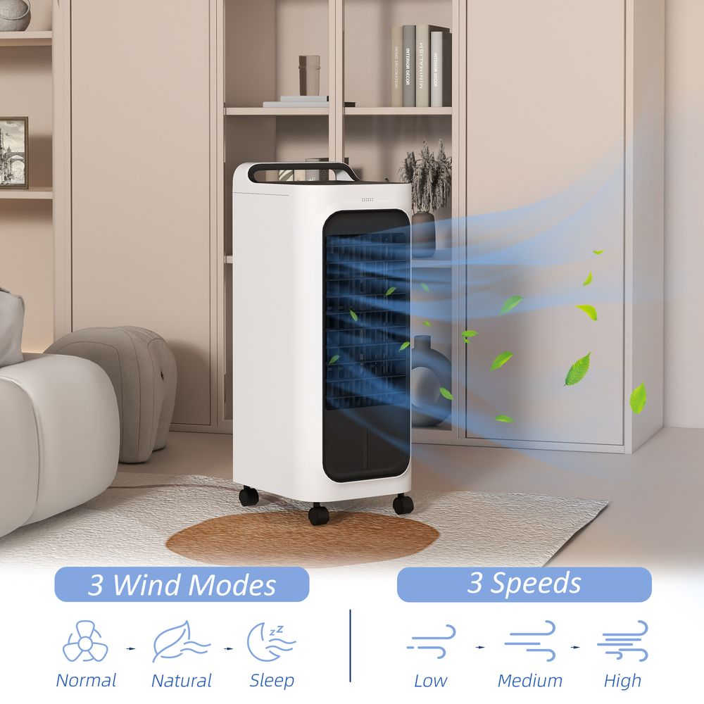 HOMCOM Mobile Air Cooler for Home Office, with Oscillation, Ice Packs - anydaydirect