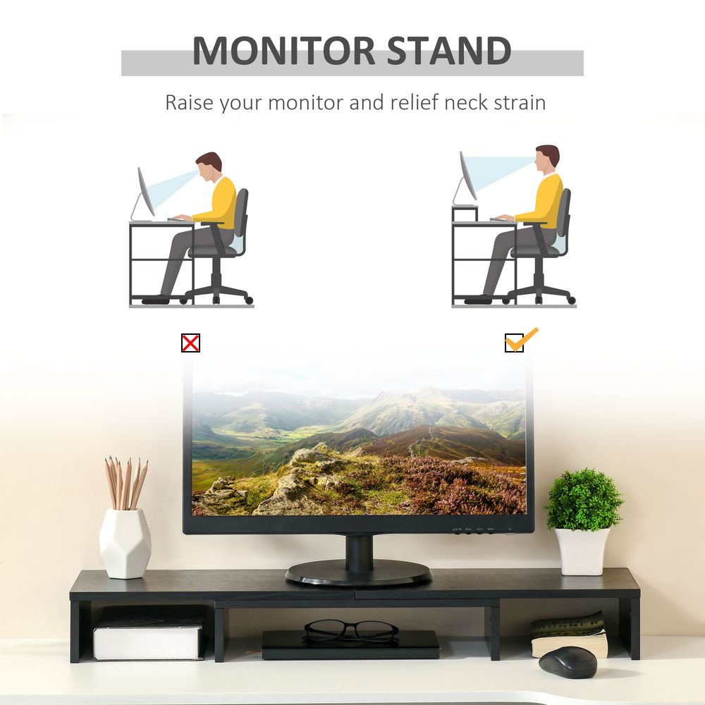 Monitor Stand Screen Riser w/ Adjustable Length for Two Laptop Max Vinsetto - anydaydirect