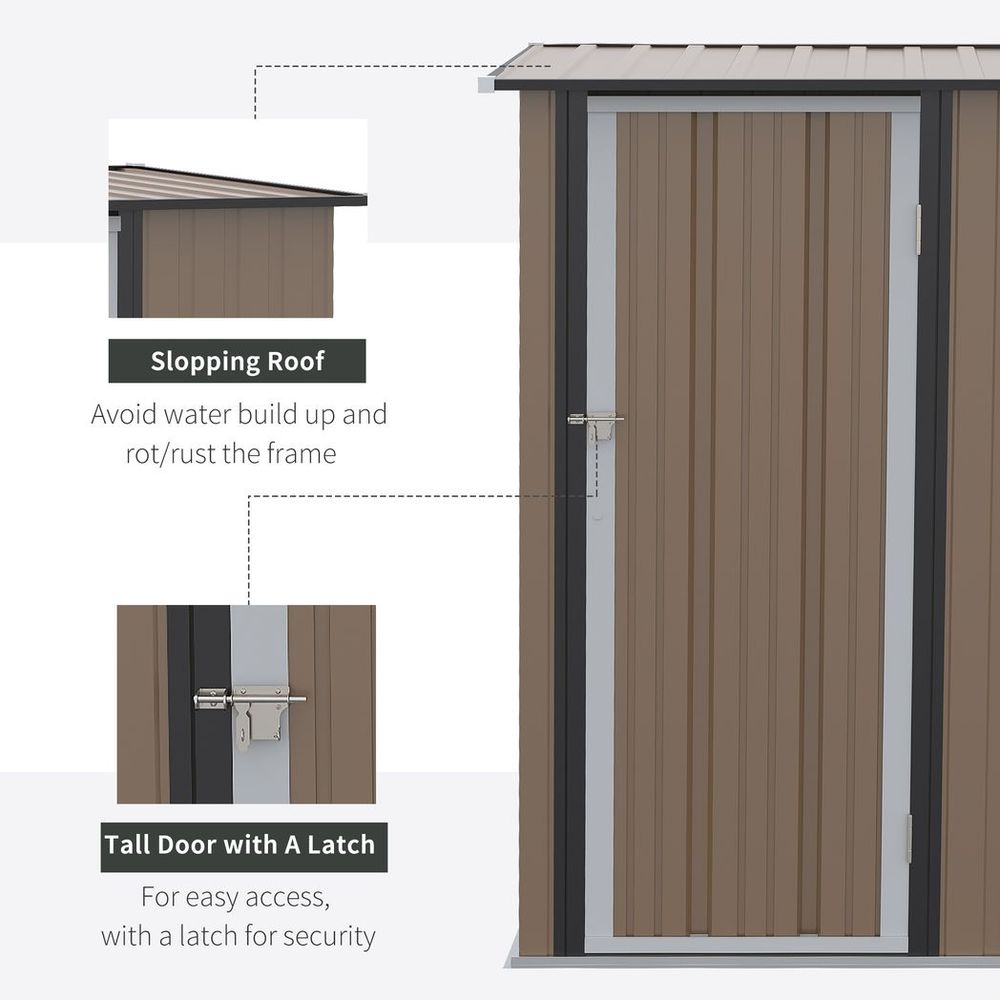 Galvanized Steel Garden Shed with Lockable Door - Brown - anydaydirect