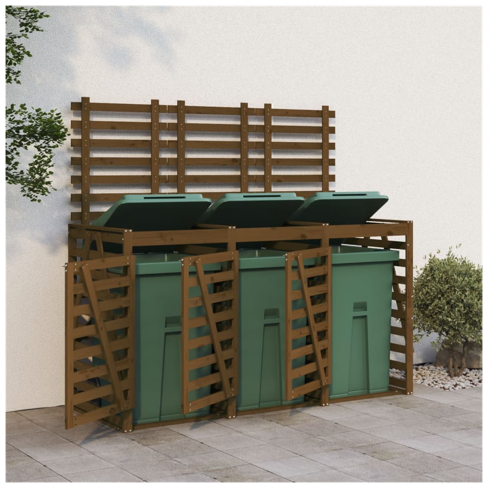 vidaXL Triple Wheelie Bin Storage Honey Brown Solid Wood Pine - anydaydirect