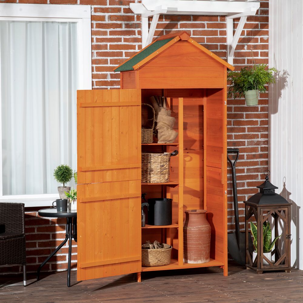 Teak Wooden Garden Shed with Shelves | Outsunny Tool Storage - anydaydirect