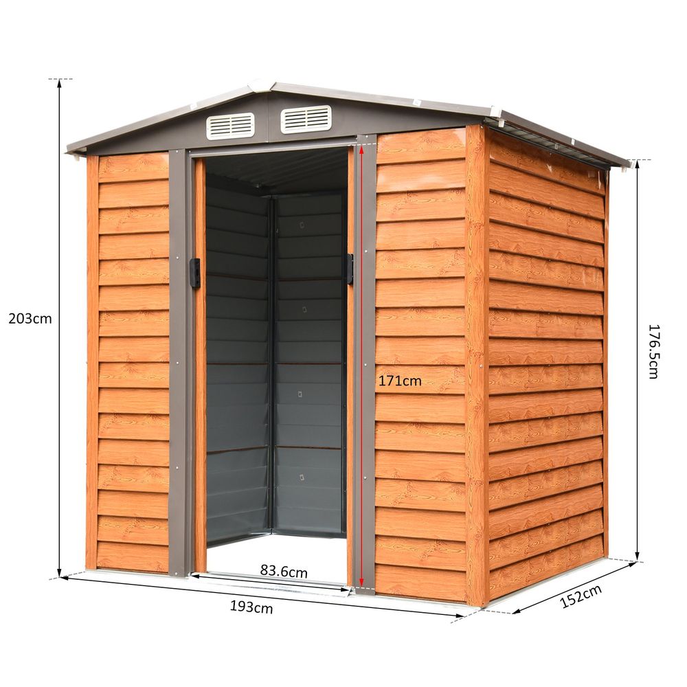 6x5ft Metal Garden Shed - Durable Outdoor Tool Storage Brown - anydaydirect