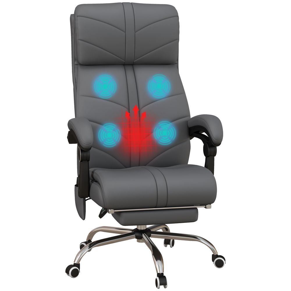 Vinsetto PU Leather Vibration Massage Office Chair with Heat, Footrest, Grey - anydaydirect