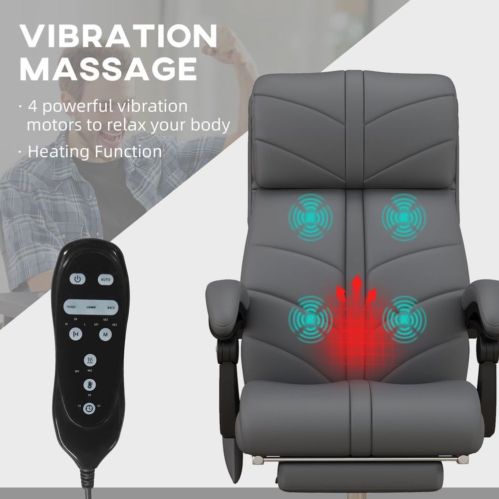 Vinsetto PU Leather Vibration Massage Office Chair with Heat, Footrest, Grey - anydaydirect